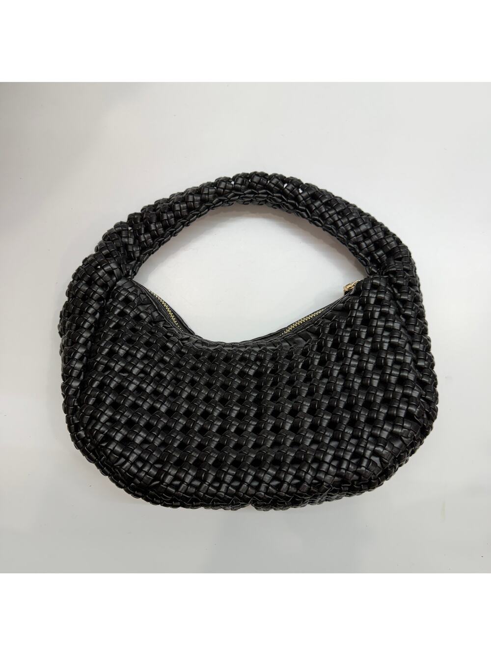 Antik Kraft Black Woven Hand Bag Purse Faux Leather Minimalist Top Handle